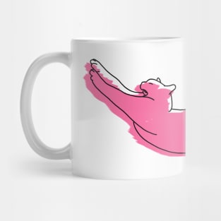 Bright Pink Cat Stretching Mug